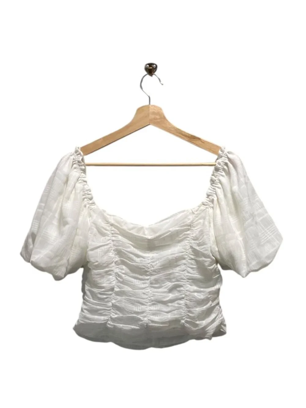 ASTR the Label Ruched Puff Sleeve Blouse White Size L Romantic Coquette Fairy